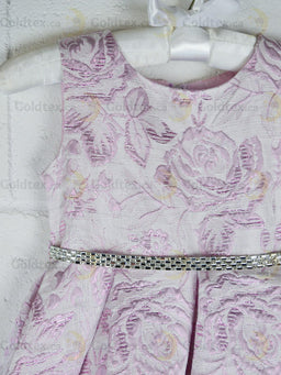 Formal Kids Wear - Formal Kids Wear Elegant Girls Brocade Dress with Floral Pattern & Rhinestone Belt - Baby to Youth Sizes