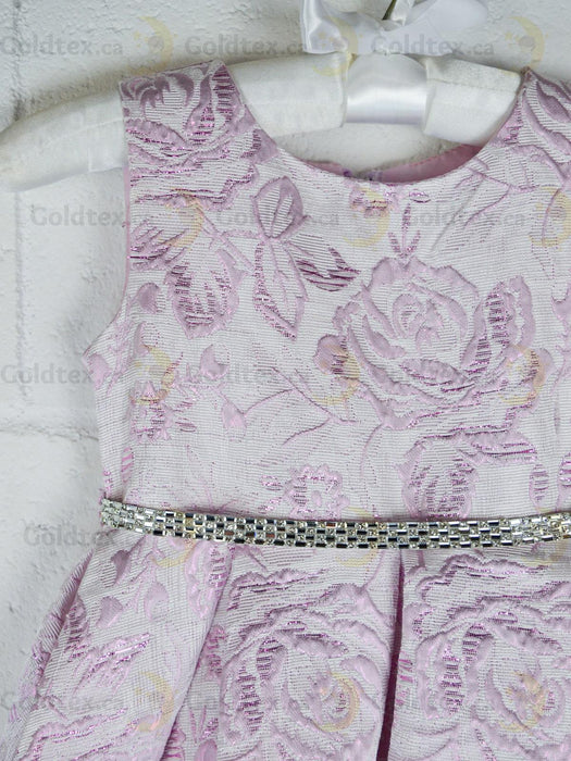 Formal Kids Wear - Formal Kids Wear Elegant Girls Brocade Dress with Floral Pattern & Rhinestone Belt - Baby to Youth Sizes