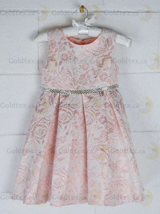Formal Kids Wear - Formal Kids Wear Elegant Girls Brocade Dress with Floral Pattern & Rhinestone Belt - Baby to Youth Sizes