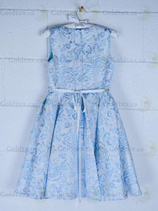 Formal Kids Wear - Formal Kids Wear Elegant Girls Brocade Dress with Floral Pattern & Rhinestone Belt - Baby to Youth Sizes