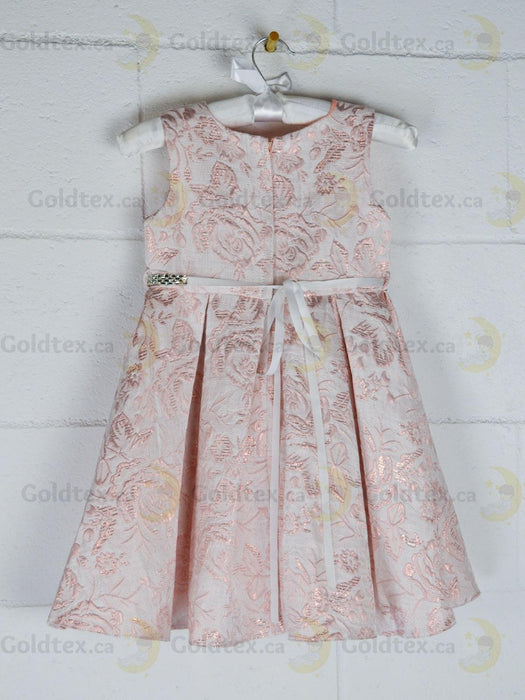 Formal Kids Wear - Formal Kids Wear Elegant Girls Brocade Dress with Floral Pattern & Rhinestone Belt - Baby to Youth Sizes