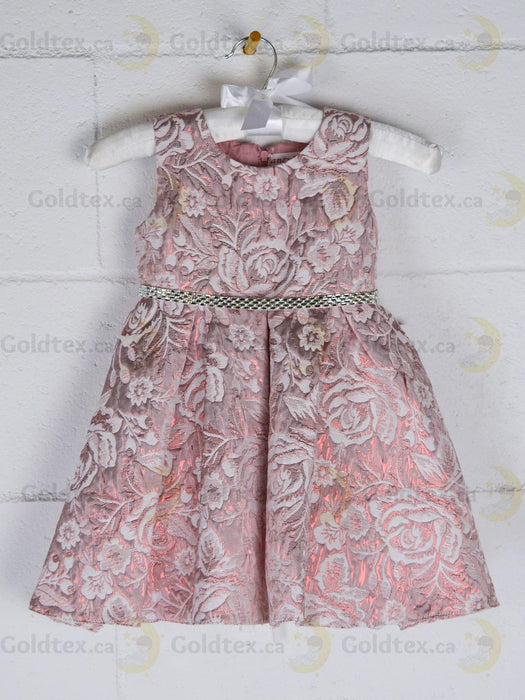 Formal Kids Wear - Formal Kids Wear Elegant Girls Brocade Dress with Floral Pattern & Rhinestone Belt - Baby to Youth Sizes