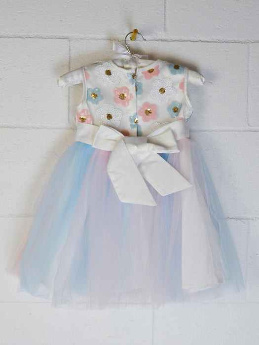 Formal Kids Wear - Formal Kids Wear Stylish Girls Blue and Pink Tulle Dress with Floral Appliqué – Toddler & Youth Sizes