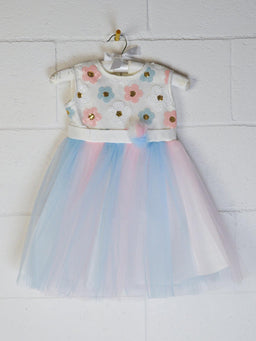 Formal Kids Wear - Formal Kids Wear Stylish Girls Blue and Pink Tulle Dress with Floral Appliqué – Toddler & Youth Sizes