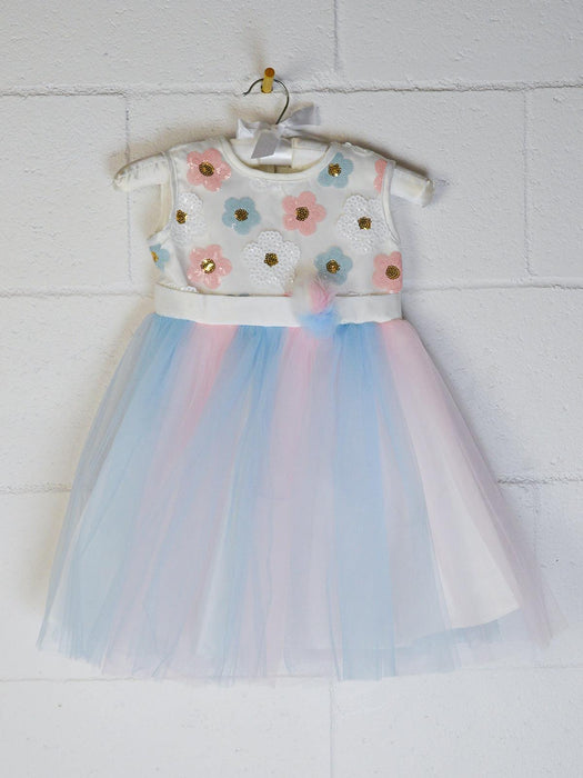 Formal Kids Wear - Formal Kids Wear Stylish Girls Blue and Pink Tulle Dress with Floral Appliqué – Toddler & Youth Sizes