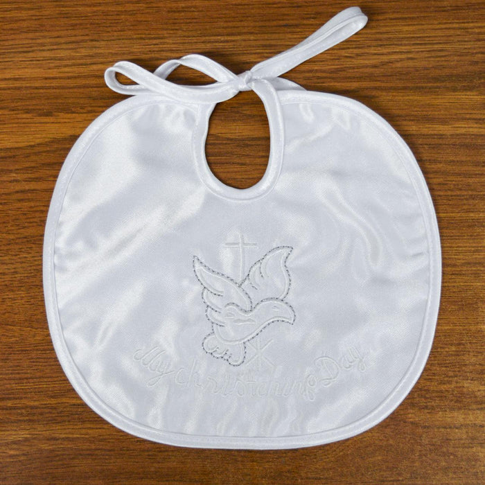 Formal Kids Wear - "My Christening Day" Silky Baby Baptism Bib with Dove & Cross Embroidery – A Keepsake to Cherish