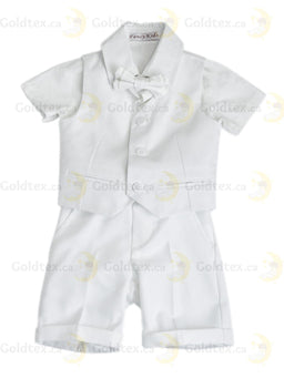 Formal Kids Wear - Stylish Boys Baptism Suit Set with Suspenders, Bow Tie & Vest – Choose Blue, Brown, White, or Polka Dot (3m to 30m)
