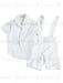 Formal Kids Wear - Stylish Boys Baptism Suit Set with Suspenders, Bow Tie & Vest – Choose Blue, Brown, White, or Polka Dot (3m to 30m)