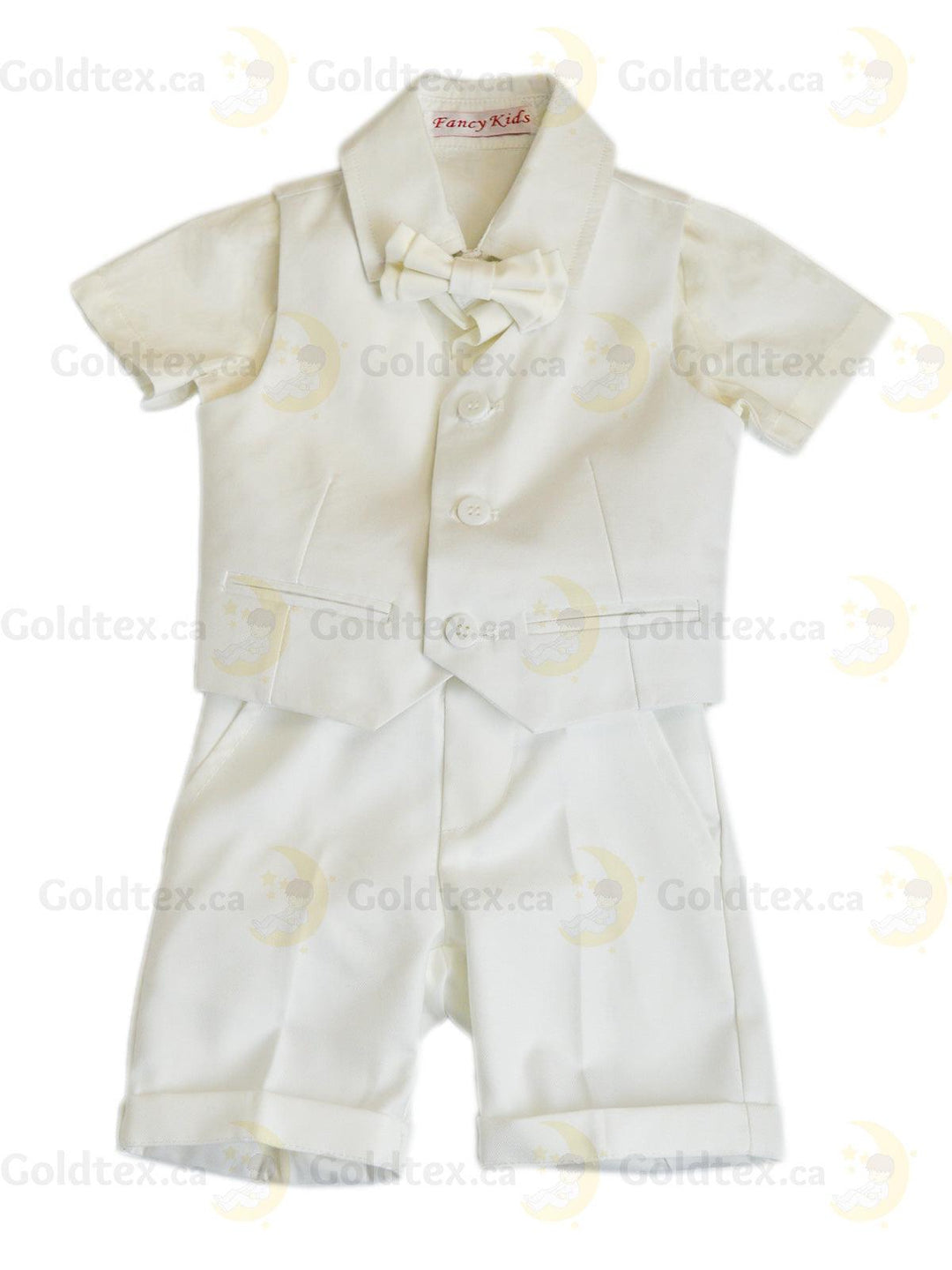 Formal Kids Wear - Stylish Boys Baptism Suit Set with Suspenders, Bow Tie & Vest – Choose Blue, Brown, White, or Polka Dot (3m to 30m)