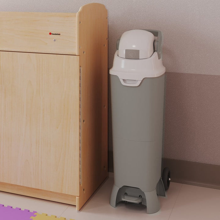 Foundations Premium Hands-Free Tall Diaper Pail with Wheels Gray