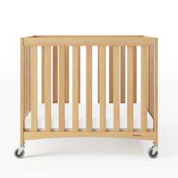Foundations® - Foundations Travel Sleeper® Compact HideAway™ EasyRoll™ Solid Wood Folding Crib, Slatted with Oversized Casters (Including Foam Mattress)