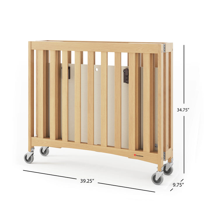 Foundations® - Foundations Travel Sleeper® Compact HideAway™ EasyRoll™ Solid Wood Folding Crib, Slatted with Oversized Casters (Including Foam Mattress)