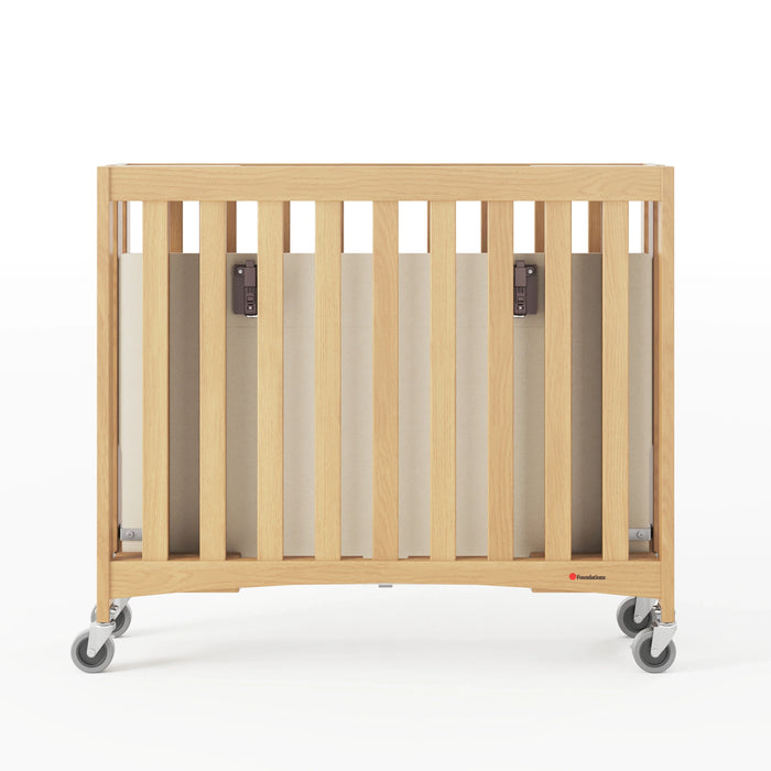 Foundations® - Foundations Travel Sleeper® Compact HideAway™ EasyRoll™ Solid Wood Folding Crib, Slatted with Oversized Casters (Including Foam Mattress)