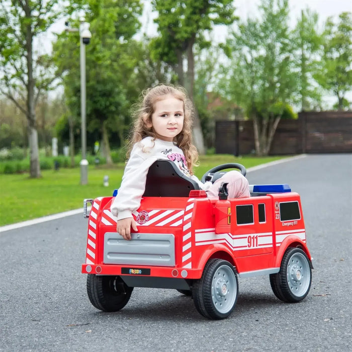 Freddo Toys - 12V Fire Truck 1-Seater Ride-On with Lights, Sounds & Parent Remote - Freddo Toys