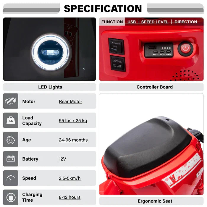 Freddo Toys - Voltz Toys 12V Ride-On Scooter for Kids with MP3 & Lights