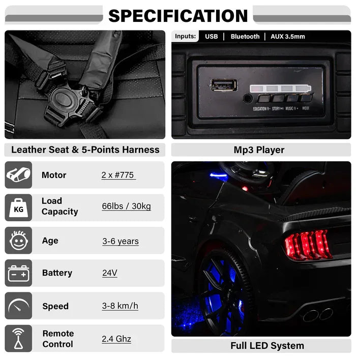 Freddo Toys - Voltz Toys Ford Mustang 24V Ride-On Car for Kids with Drift Mode & LED Lights