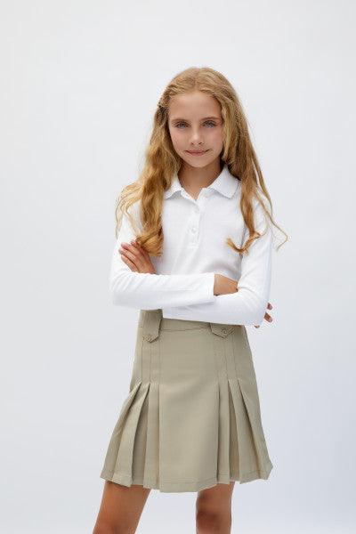French Toast® - French Toast Girls School Uniform Long Sleeve Interlock Polo with Picot Collar - White - SA9424
