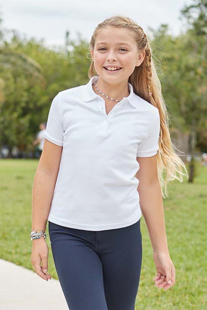 French Toast® - French Toast Girls School Uniform Short Sleeve Interlock Polo with Picot Collar - SA9423