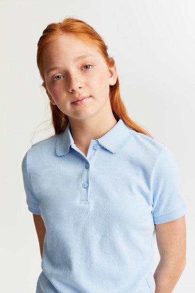 French Toast® - French Toast Girls School Uniform Short Sleeve Interlock Polo with Picot Collar - SA9423