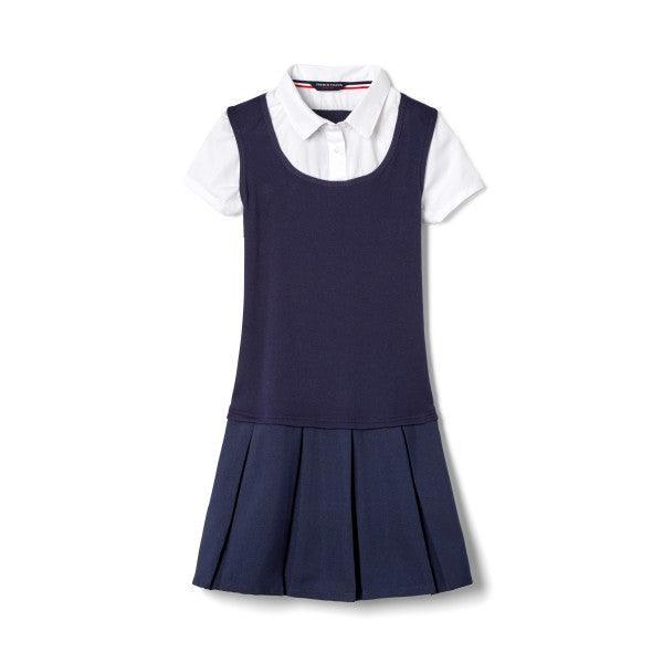 French Toast® - French Toast School Uniform Short Sleeve 2-Fer Pleated Dress - Navy - SZ9201