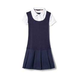 French Toast® - French Toast School Uniform Short Sleeve 2-Fer Pleated Dress - Navy - SZ9201