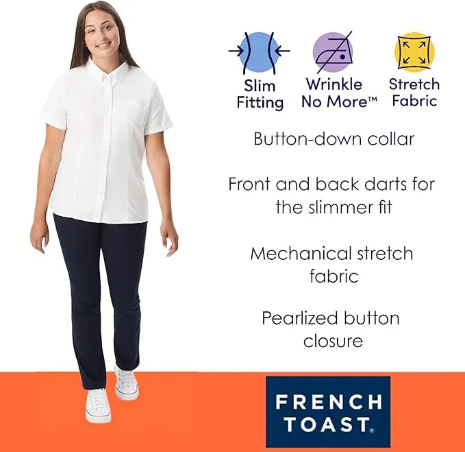 French Toast® Women's Short Sleeve Oxford Shirt XS-M Style SE9284W