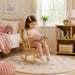 Full back solid maple wooden kids rocking chair - little girl reading in her room on her chair