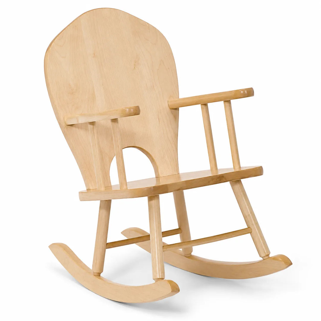 Full back solid maple wooden kids rocking chair on white background
