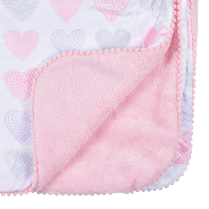 Just Born Plush Baby Blanket - Pink Hearts