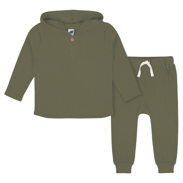 Gerber Toddler 2 Piece Green Waffle Hoodie and Jogger Pants (2T to 5T)