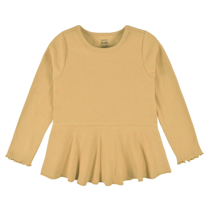 Ensemble de 2 Chandails Floraux à Taille Péplum Gerber®  pour Bébé et Fillette – Manches Longues, Tailles 12M à 5T