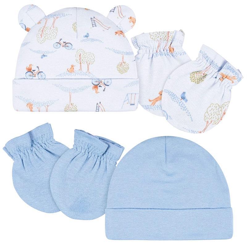 Gerber - Gerber 4-Piece Baby Cap & Mitten Set - 0-6m
