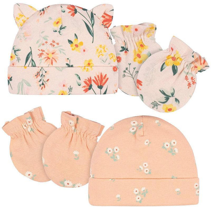 Gerber - Gerber 4-Piece Baby Cap & Mitten Set - 0-6m