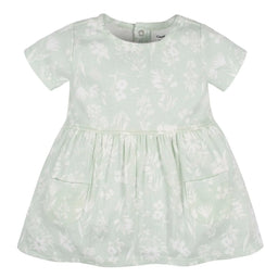 Gerber - Gerber Baby Girl Cotton Dress – Floral Infant Dress with Pockets & Easy Snap Back - Sage Wildflower - 0-9m