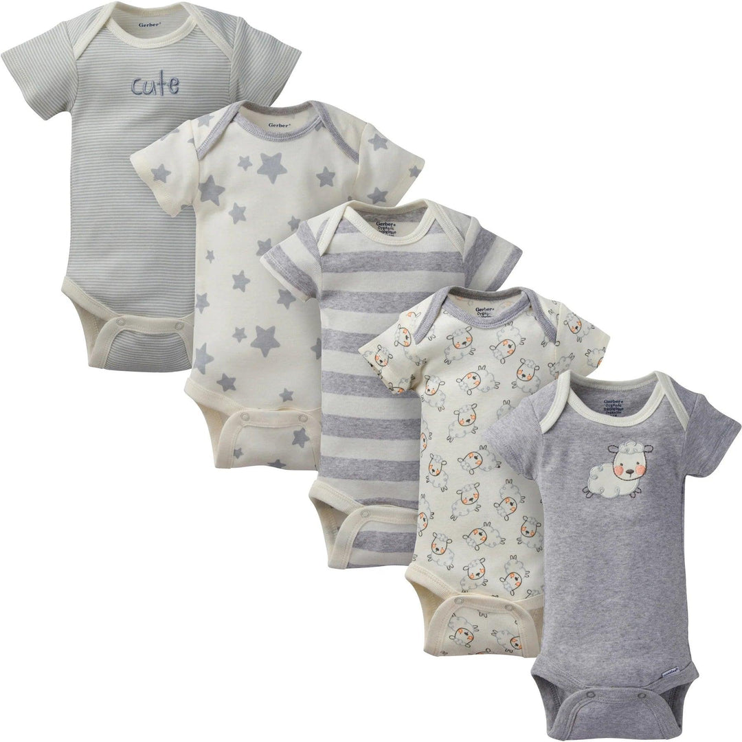 Gerber - Gerber Short Sleeve Bodysuit Onesies Sheep - 5pk - Preemie