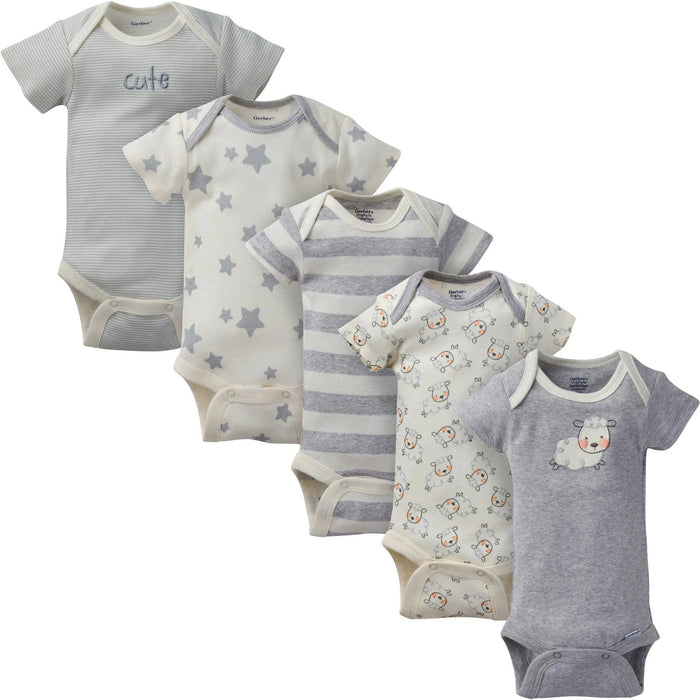 Gerber - Gerber Short Sleeve Bodysuit Onesies Sheep - 5pk - Preemie