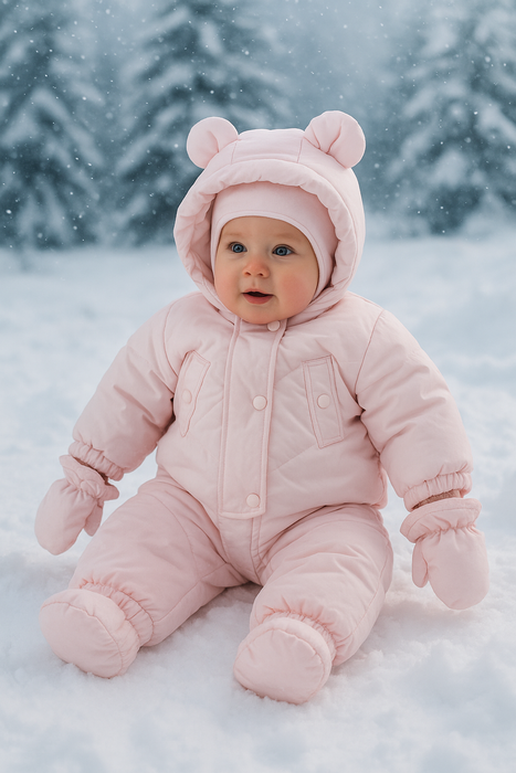 Combinaison de neige matelassée Minoti avec oreilles d'ourson, moufles et chaussons – (0–9 mois)