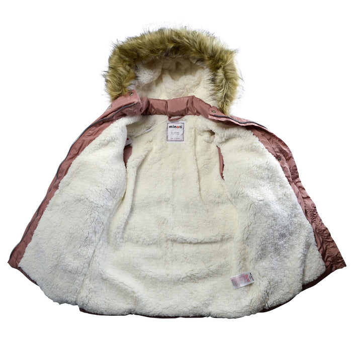 Manteau d'hiver Minoti pour fille rose mat avec doublure en sherpa - Tailles 2-8 ans