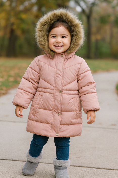 Manteau d'hiver Minoti pour fille rose mat avec doublure en sherpa - Tailles 2-8 ans