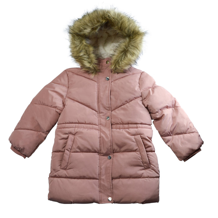 Manteau d'hiver Minoti pour fille rose mat avec doublure en sherpa - Tailles 2-8 ans