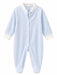 Goldtex GT10 baby romper in light blue with white cuffs and collar, displayed flat on a white background.