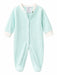 Goldtex GT10 baby romper in light blue terry fabric, displayed flat with snap buttons.