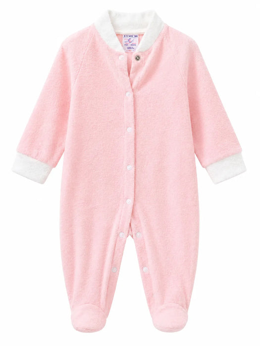 Goldtex GT10 baby romper in light pink with white cuffs and collar, displayed on a white background.