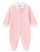 Goldtex GT10 baby romper in light pink with white cuffs and collar, displayed on a white background.
