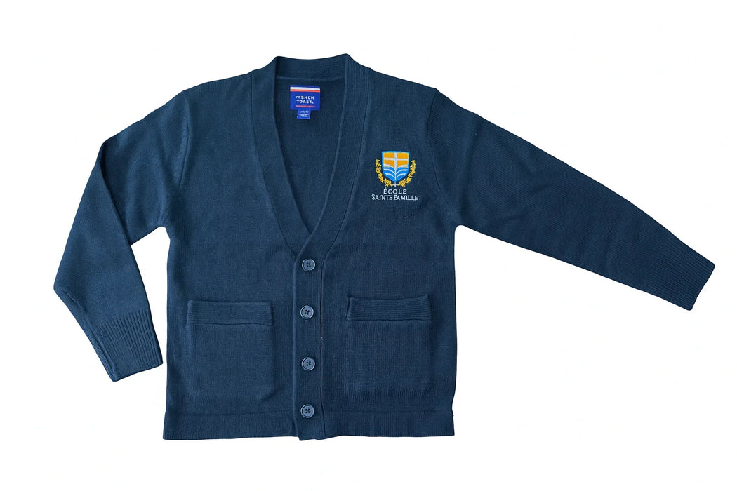 Goldtex® - École Sainte-Famille Navy V-Neck Cardigan – Kids' Uniform Sweater