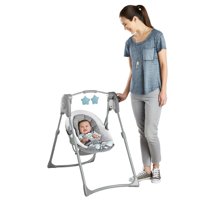 Graco® Slim Spaces Balancelle compacte pour bébé avec tissus recyclés et pliage compact