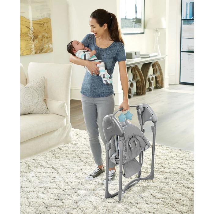Graco® Slim Spaces Balancelle compacte pour bébé avec tissus recyclés et pliage compact