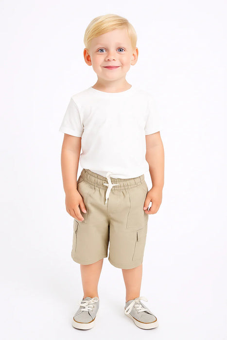 Green Jeans® - Green Jeans® Boys' Beige Cotton Cargo Shorts with White Drawstring