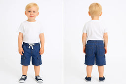Green Jeans® - Green Jeans® Boys' Blue Denim Cargo Shorts with White Drawstring