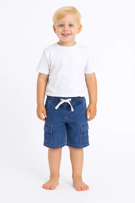 Green Jeans® - Green Jeans® Boys' Blue Denim Cargo Shorts with White Drawstring